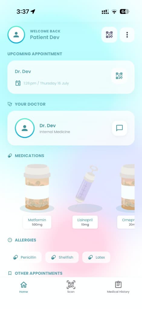 Daphne medications and reminders on home screen